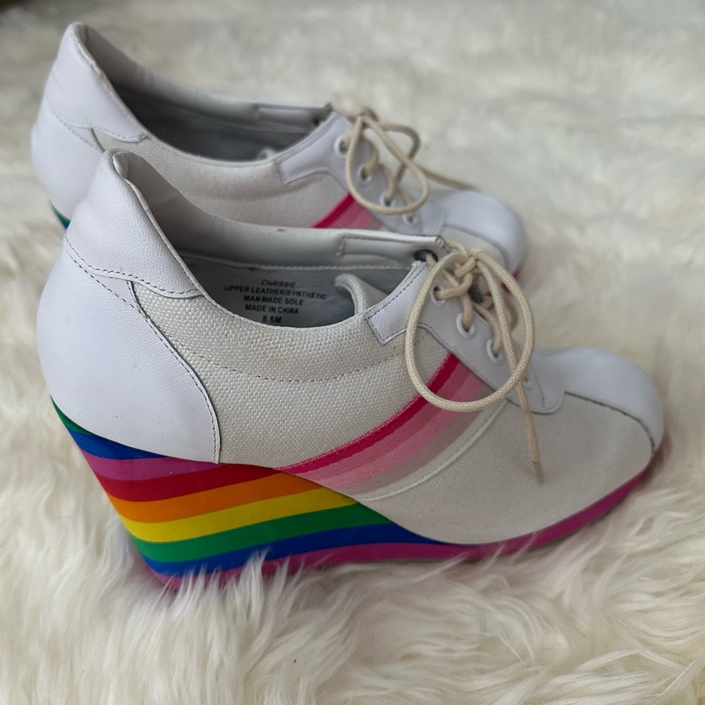 Vintage Jeffrey Campbell Chrissie Colorful Rainbow Wedge Sneakers